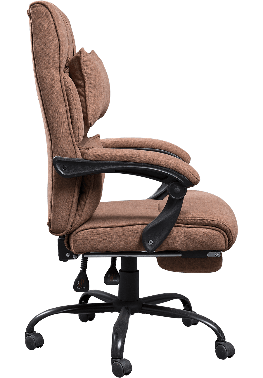 Fashion Design Brown Linen Fabric Office Cathedra Ergonomic Boss Chair Soft Fabric Linkage Armrest With Footrest details