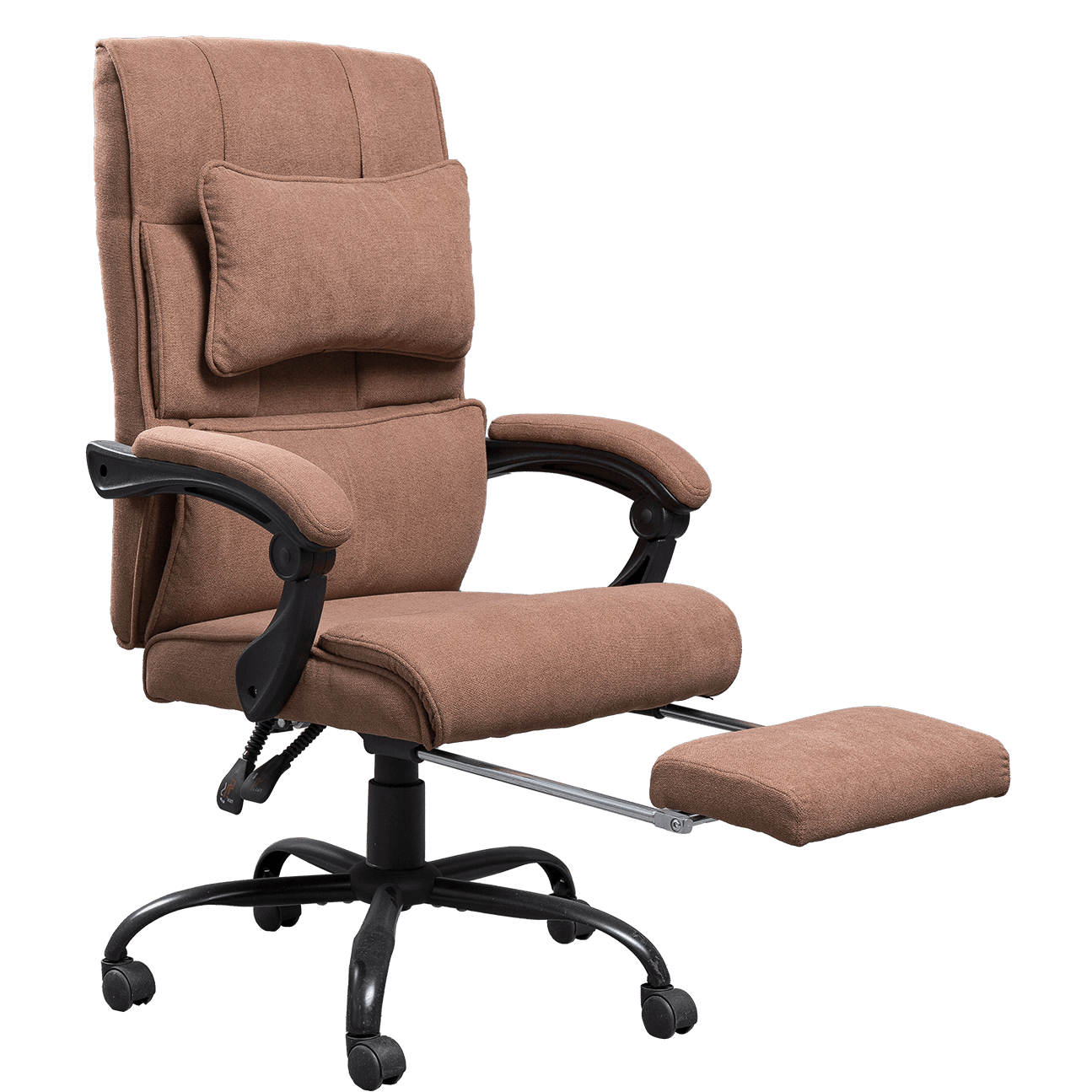 Fashion Design Brown Linen Fabric Office Cathedra Ergonomic Boss Chair Soft Fabric Linkage Armrest With Footrest details